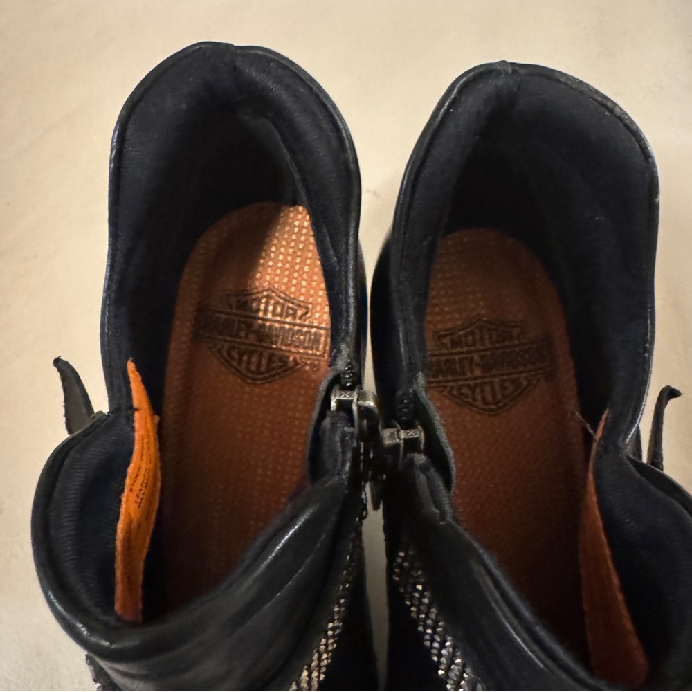 Harley-Davidson High Heeled Ankle Boots! Black with Silver Rhinestones. - Picture 9 of 9